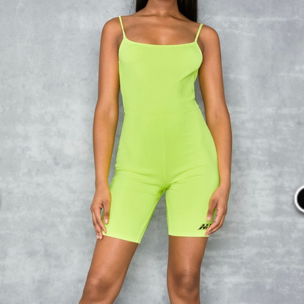 Mìstress Rocks Neon Lime Strappy Playsuit